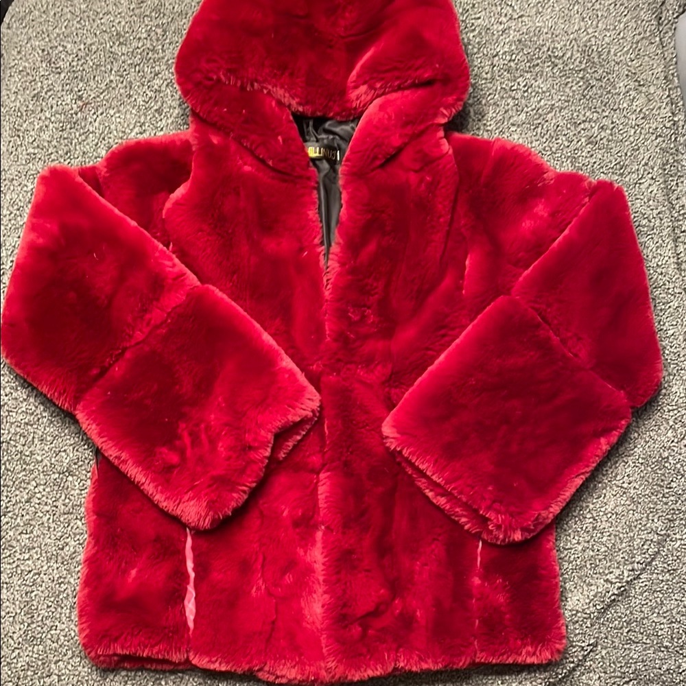 Fhillinuo Red Faux Fur Jacket sz M